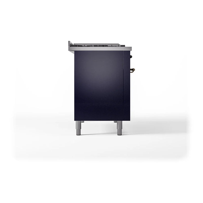 ILVE Nostalgie II Noblesse 48" Dual Fuel Freestanding Range in Midnight Blue with Burnished Trim, UN48FSQNMPMBB