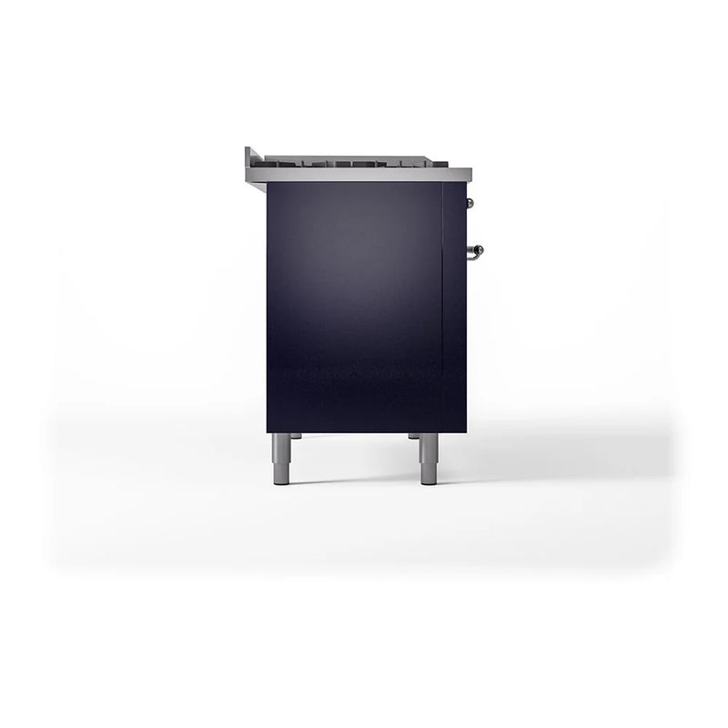 ILVE Nostalgie II Noblesse 48" Dual Fuel Freestanding Range in Midnight Blue with Chrome Trim, UN48FSQNMPMBC