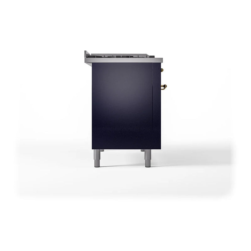 ILVE Nostalgie II Noblesse 48" Dual Fuel Freestanding Range in Midnight Blue with Brass Trim, UN48FSQNMPMBG