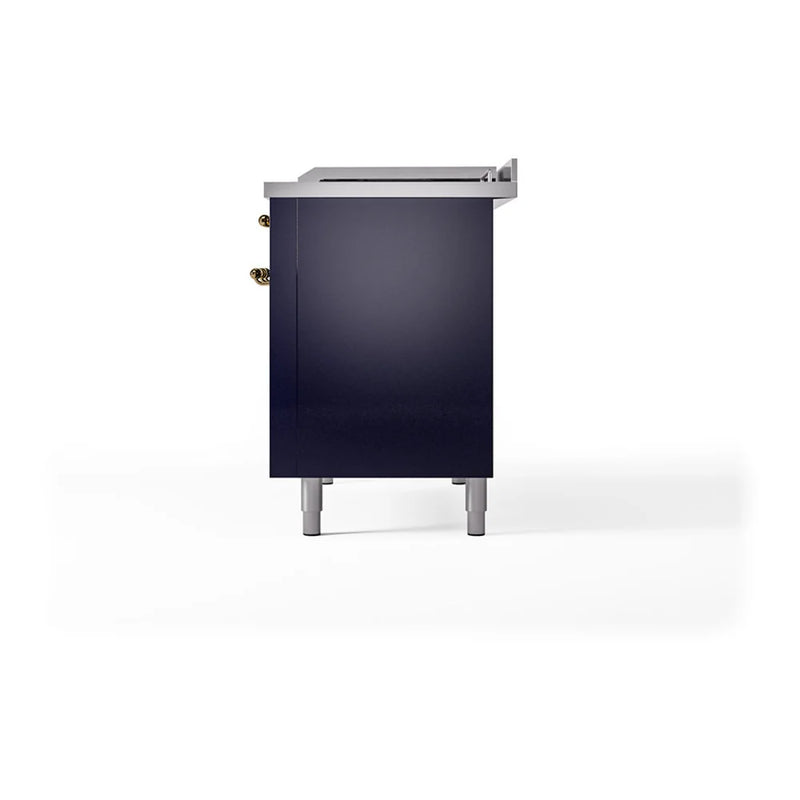 ILVE Nostalgie II Noblesse 48" Dual Fuel Freestanding Range in Midnight Blue with Brass Trim, UN48FSQNMPMBG