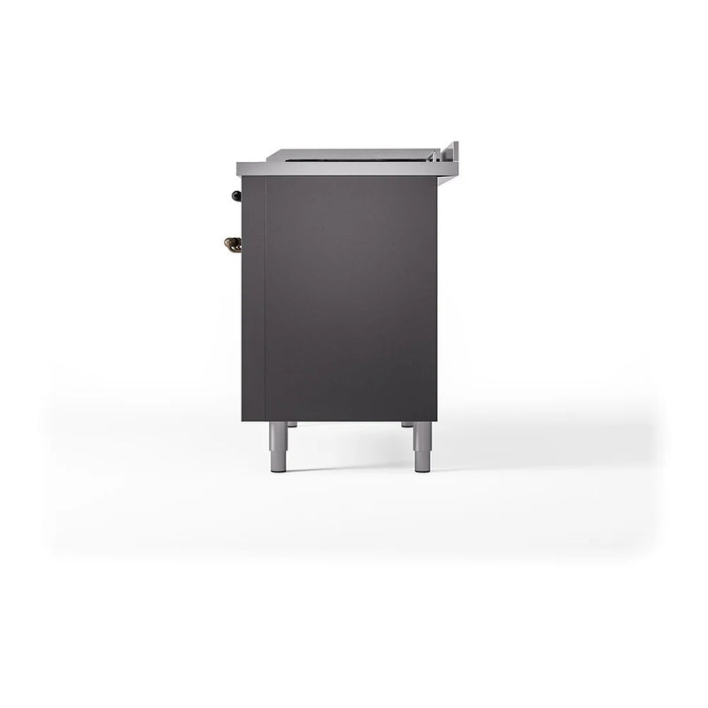 ILVE Nostalgie II Noblesse 48" Dual Fuel Freestanding Range in Graphite Matte with Burnished Trim, UN48FSQNMPMGBLP