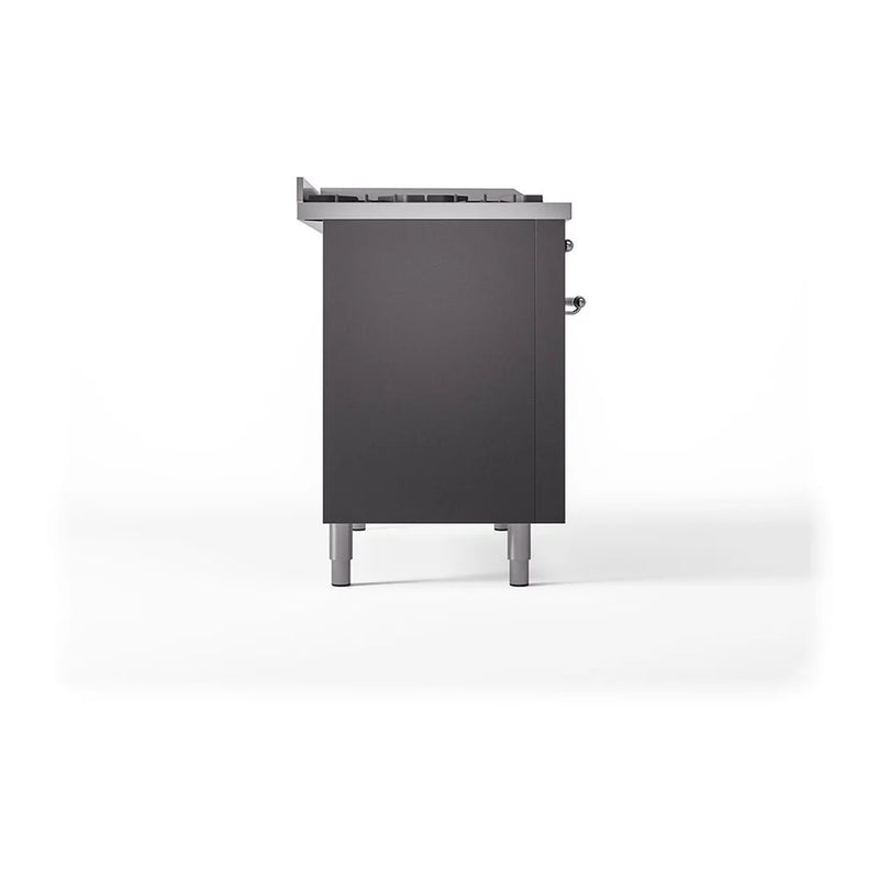 ILVE Nostalgie II Noblesse 48" Dual Fuel Freestanding Range in Graphite Matte with Chrome Trim, UN48FSQNMPMGC