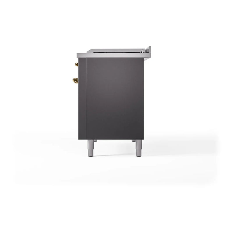ILVE Nostalgie II Noblesse 48" Dual Fuel Freestanding Range in Graphite Matte with Brass Trim, UN48FSQNMPMGG