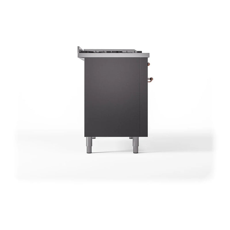 ILVE Nostalgie II Noblesse 48" Dual Fuel Freestanding Range in Graphite Matte with Copper Trim, UN48FSQNMPMGPLP