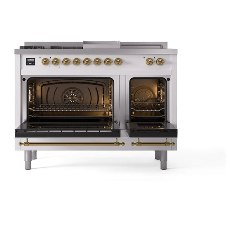 ILVE Nostalgie II Noblesse 48" Dual Fuel Freestanding Range in RAL Color with Brass Trim, UN48FSQNMPRAGLP