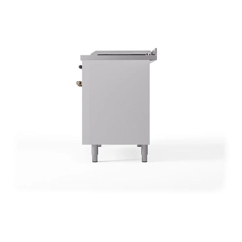 ILVE Nostalgie II Noblesse 48" Dual Fuel Freestanding Range in White with Burnished Trim, UN48FSQNMPWHB
