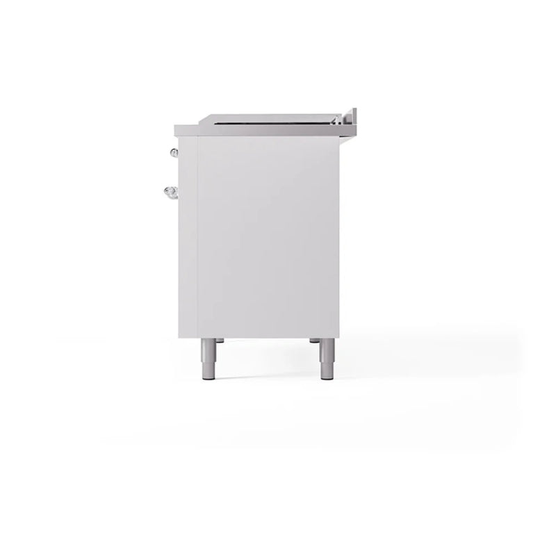 ILVE Nostalgie II Noblesse 48" Dual Fuel Freestanding Range in White with Chrome Trim, UN48FSQNMPWHCLP