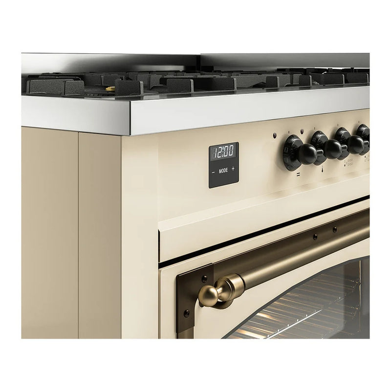 ILVE Nostalgie II Noblesse 60" Dual Fuel Freestanding Range in Antique White with Burnished Trim, UN60FNMPAWB