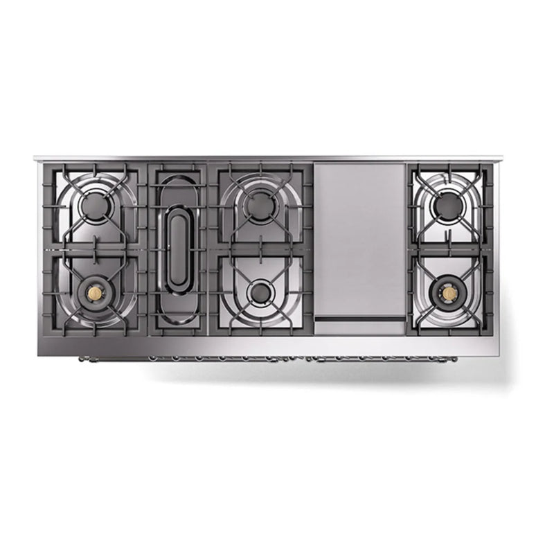 ILVE Nostalgie II Noblesse 60" Dual Fuel Freestanding Range in Antique White with Chrome Trim, UN60FNMPAWCLP