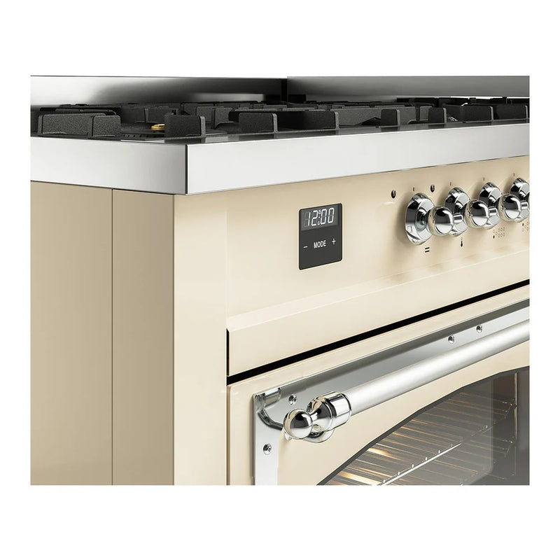 ILVE Nostalgie II Noblesse 60" Dual Fuel Freestanding Range in Antique White with Chrome Trim, UN60FNMPAWC