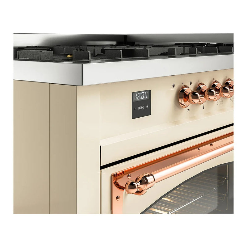 ILVE Nostalgie II Noblesse 60" Dual Fuel Freestanding Range in Antique White with Copper Trim, UN60FNMPAWPLP