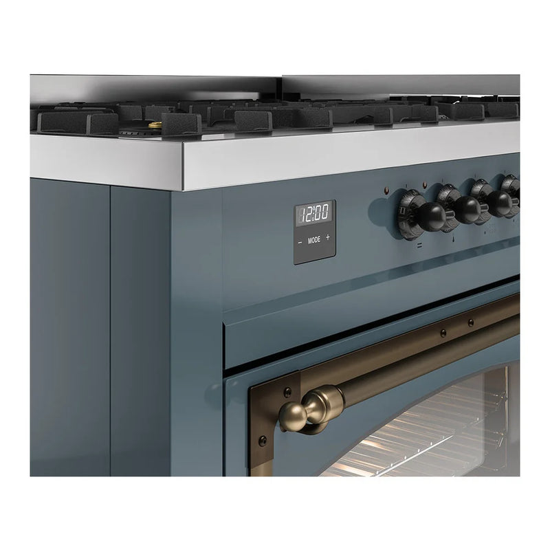 ILVE Nostalgie II Noblesse 60" Dual Fuel Freestanding Range in Blue Grey with Burnished Trim, UN60FNMPBGBLP