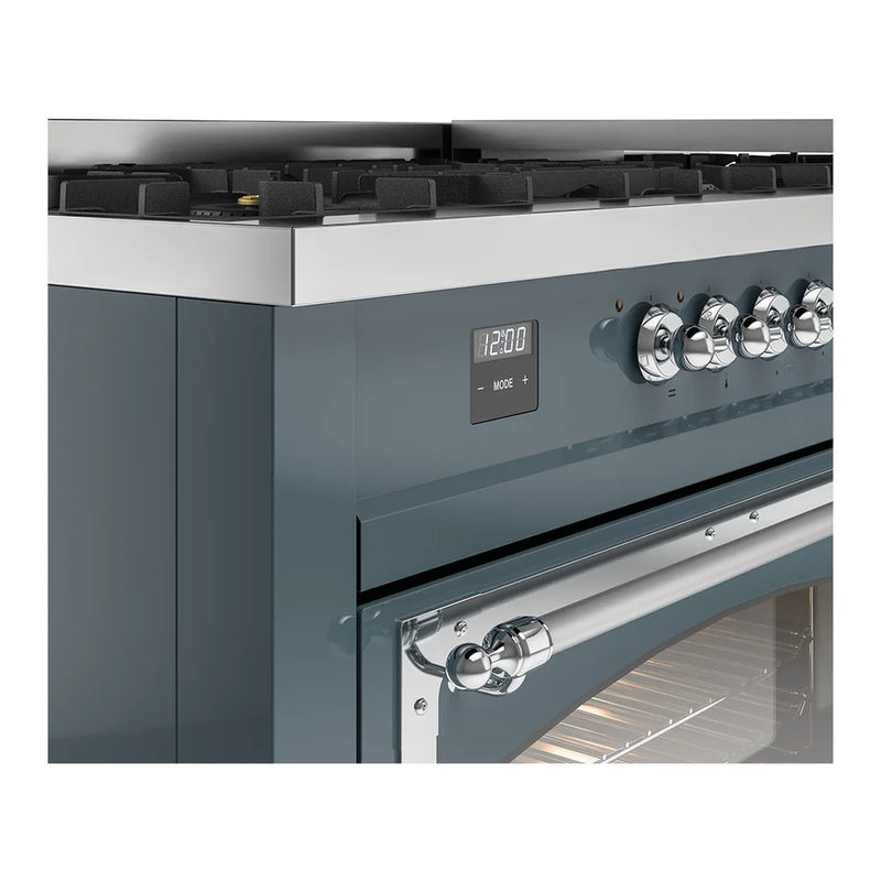 ILVE Nostalgie II Noblesse 60" Dual Fuel Freestanding Range in Blue Grey with Chrome Trim, UN60FNMPBGCLP