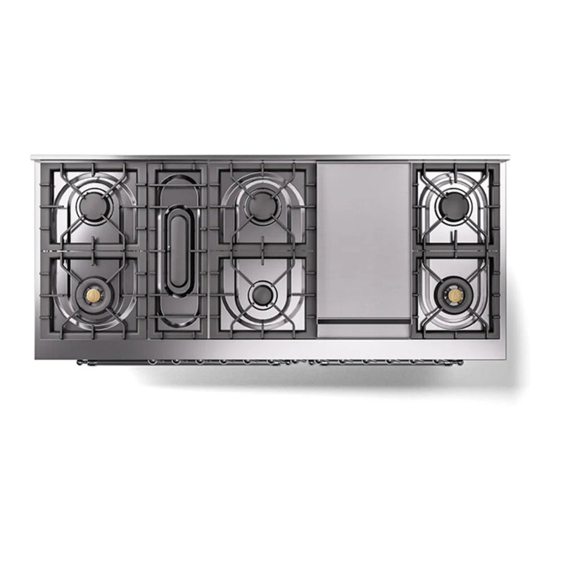 ILVE Nostalgie II Noblesse 60" Dual Fuel Freestanding Range in Blue Grey with Chrome Trim, UN60FNMPBGCLP