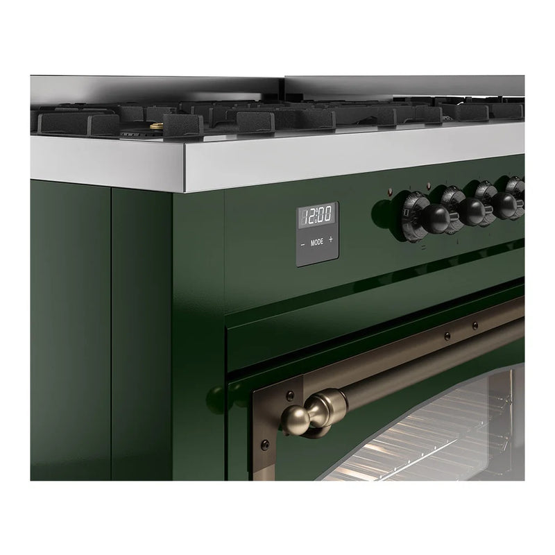 ILVE Nostalgie II Noblesse 60" Dual Fuel Freestanding Range in Emerald Green with Burnished Trim, UN60FNMPEGBLP
