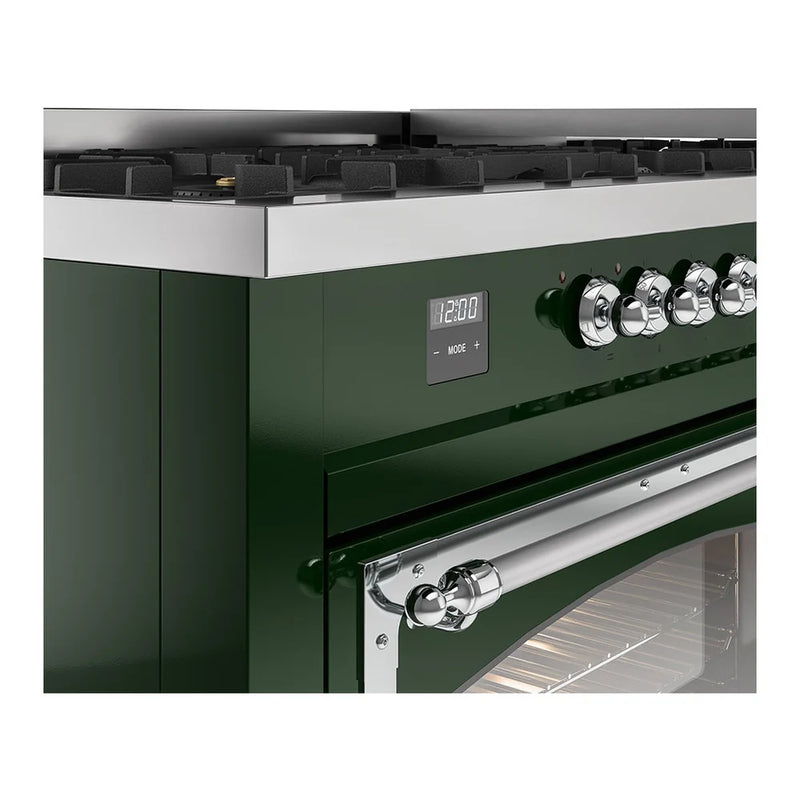 ILVE Nostalgie II Noblesse 60" Dual Fuel Freestanding Range in Emerald Green with Chrome Trim, UN60FNMPEGC
