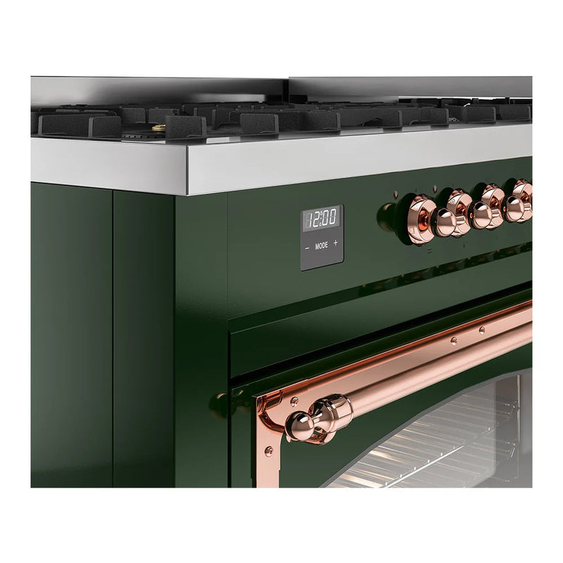 ILVE Nostalgie II Noblesse 60" Dual Fuel Freestanding Range in Emerald Green with Copper Trim, UN60FNMPEGPLP