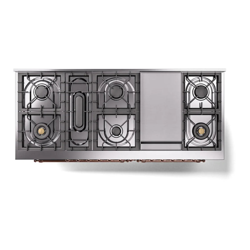 ILVE Nostalgie II Noblesse 60" Dual Fuel Freestanding Range in Emerald Green with Copper Trim, UN60FNMPEGPLP