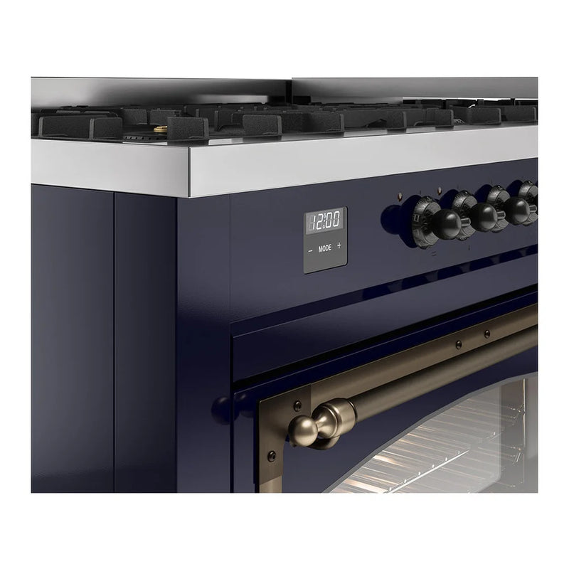 ILVE Nostalgie II Noblesse 60" Dual Fuel Freestanding Range in Midnight Blue with Burnished Trim, UN60FNMPMBB