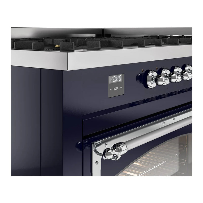 ILVE Nostalgie II Noblesse 60" Dual Fuel Freestanding Range in Midnight Blue with Chrome Trim, UN60FNMPMBCLP