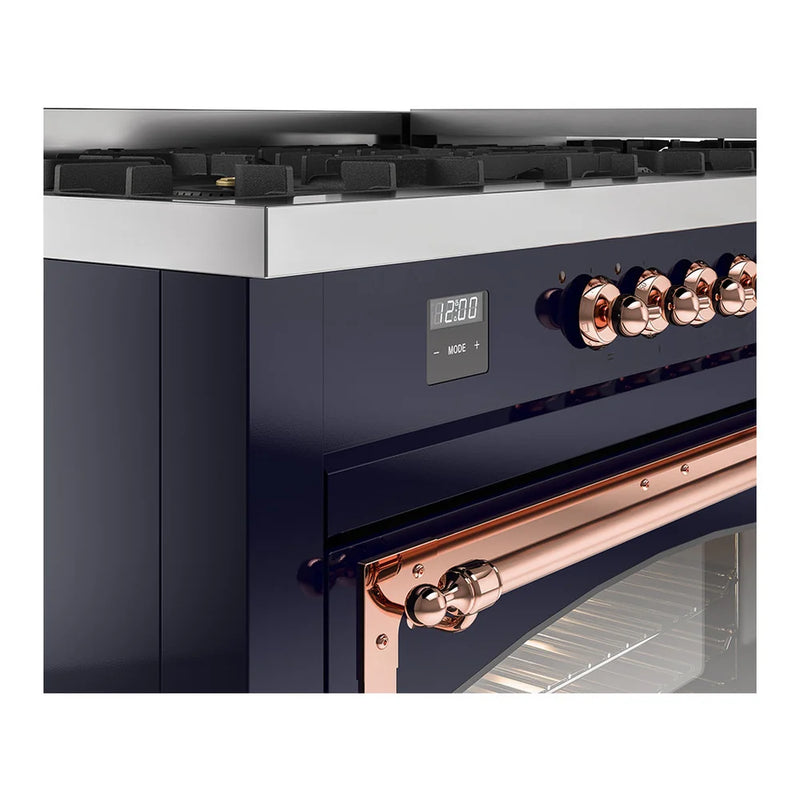 ILVE Nostalgie II Noblesse 60" Dual Fuel Freestanding Range in Midnight Blue with Copper Trim, UN60FNMPMBP