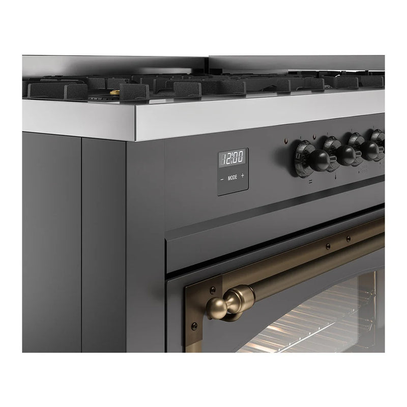 ILVE Nostalgie II Noblesse 60" Dual Fuel Freestanding Range in Graphite Matte with Burnished Trim, UN60FNMPMGBLP
