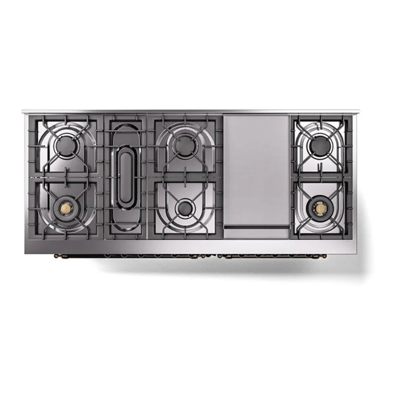 ILVE Nostalgie II Noblesse 60" Dual Fuel Freestanding Range in Graphite Matte with Burnished Trim, UN60FNMPMGB