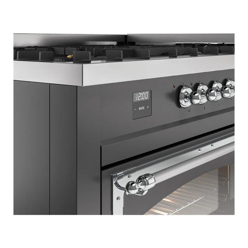 ILVE Nostalgie II Noblesse 60" Dual Fuel Freestanding Range in Graphite Matte with Chrome Trim, UN60FNMPMGCLP