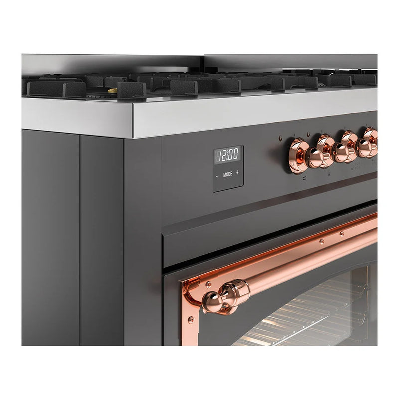 ILVE Nostalgie II Noblesse 60" Dual Fuel Freestanding Range in Graphite Matte with Copper Trim, UN60FNMPMGP