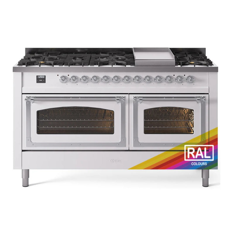 ILVE Nostalgie II Noblesse 60" Dual Fuel Freestanding Range in RAL Color with Chrome Trim, UN60FNMPRAC