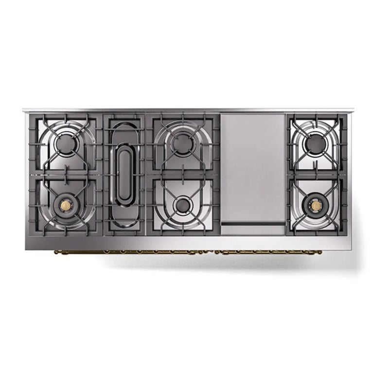 ILVE Nostalgie II Noblesse 60" Dual Fuel Freestanding Range in RAL Color with Brass Trim, UN60FNMPRAG