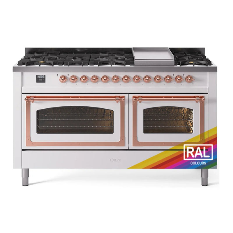 ILVE Nostalgie II Noblesse 60" Dual Fuel Freestanding Range in RAL Color with Copper Trim, UN60FNMPRAPLP
