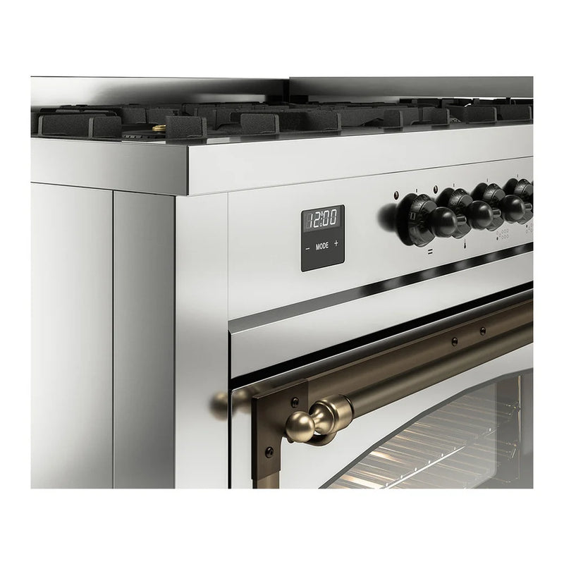 ILVE Nostalgie II Noblesse 60" Dual Fuel Freestanding Range in Stainless Steel with Burnished Trim, UN60FNMPSSB
