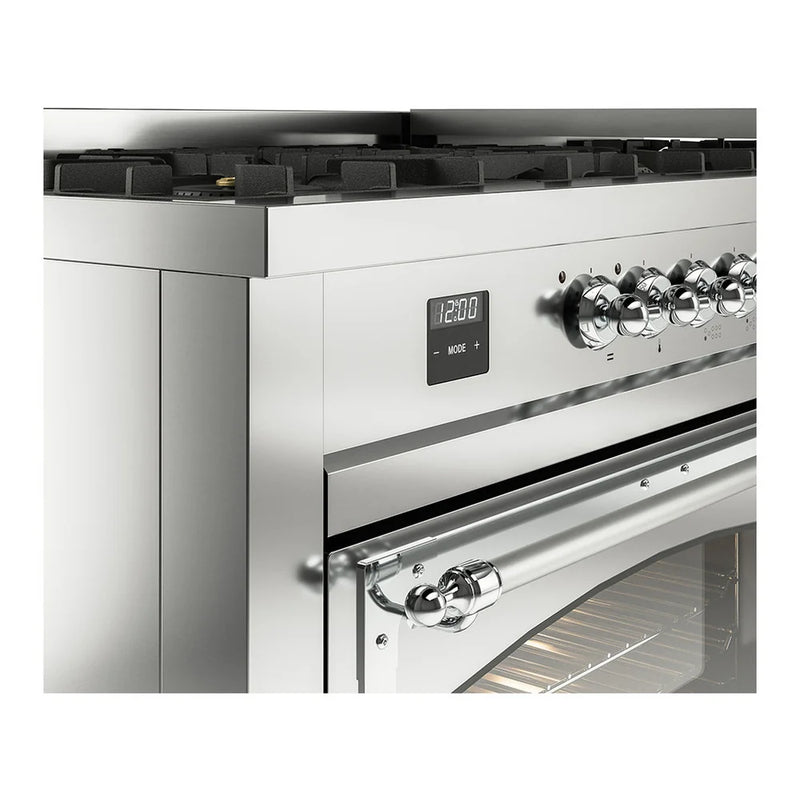 ILVE Nostalgie II Noblesse 60" Dual Fuel Freestanding Range in Stainless Steel with Chrome Trim, UN60FNMPSSC