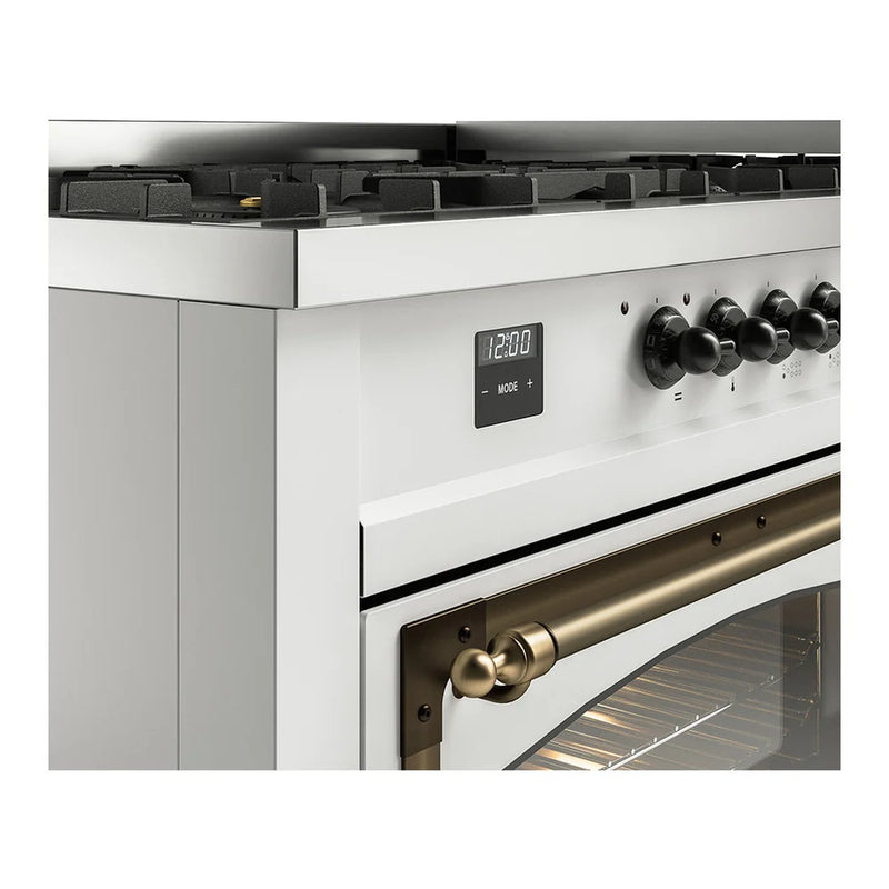 ILVE Nostalgie II Noblesse 60" Dual Fuel Freestanding Range in White with Burnished Trim, UN60FNMPWHBLP