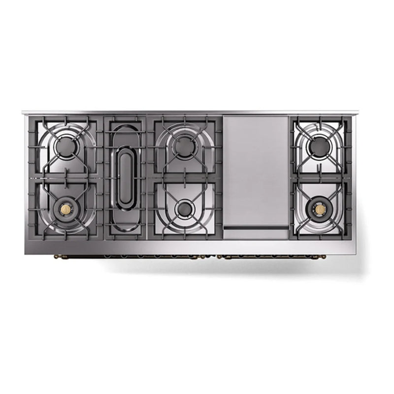 ILVE Nostalgie II Noblesse 60" Dual Fuel Freestanding Range in White with Burnished Trim, UN60FNMPWHBLP