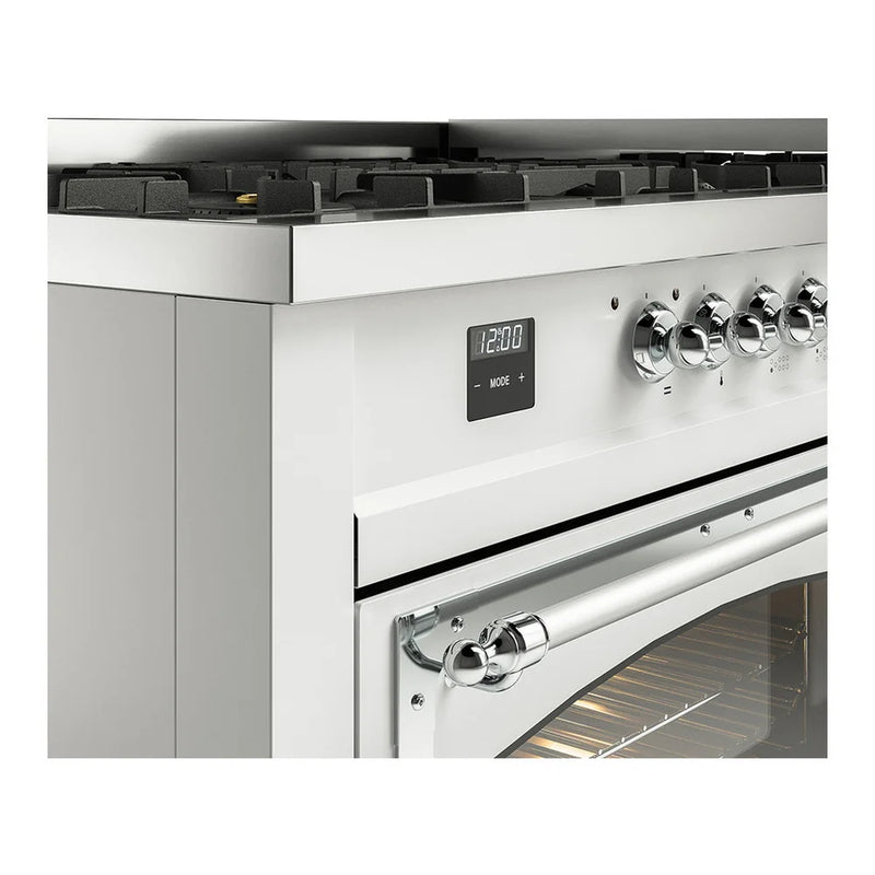 ILVE Nostalgie II Noblesse 60" Dual Fuel Freestanding Range in White with Chrome Trim, UN60FNMPWHC