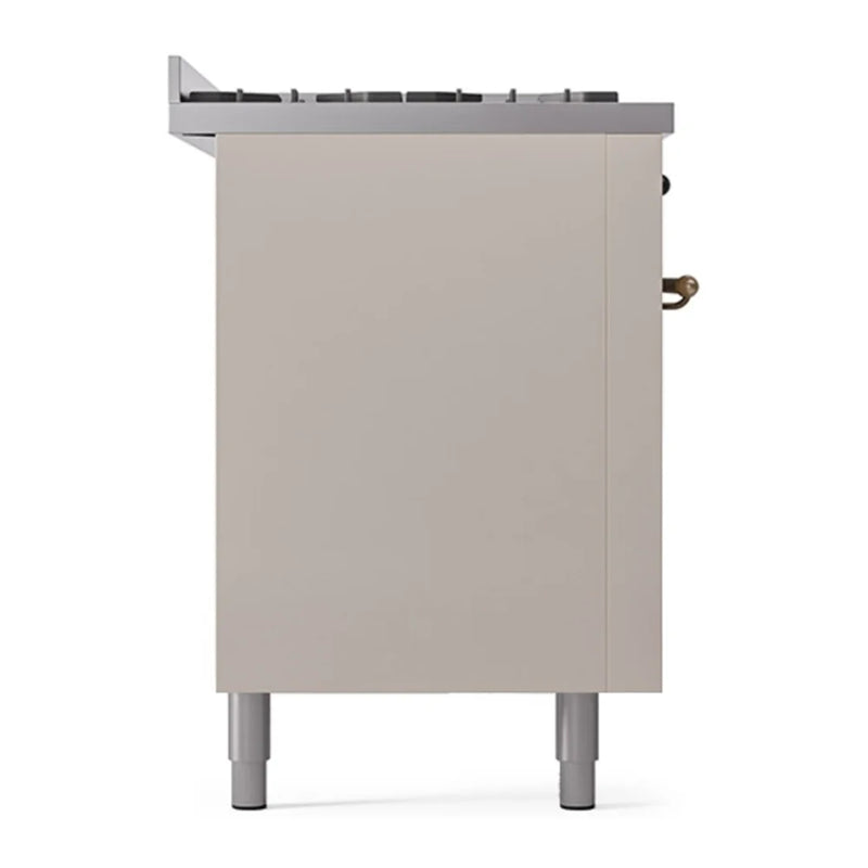 ILVE Nostalgie II Noblesse 60" Dual Fuel Freestanding Range in Antique White with Burnished Trim, UN60FQNMPAWBLP