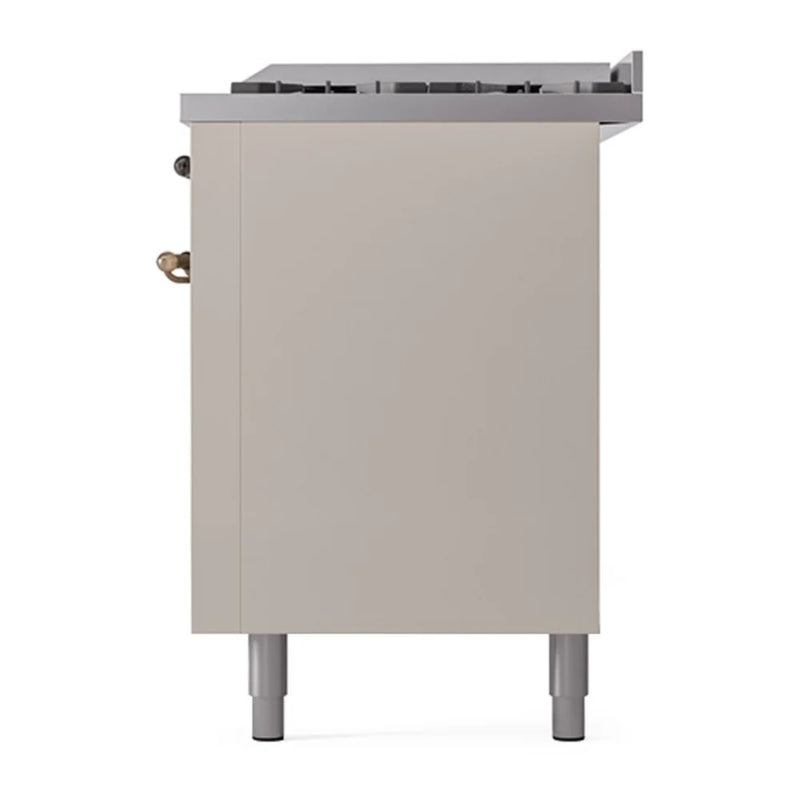 ILVE Nostalgie II Noblesse 60" Dual Fuel Freestanding Range in Antique White with Burnished Trim, UN60FQNMPAWBLP