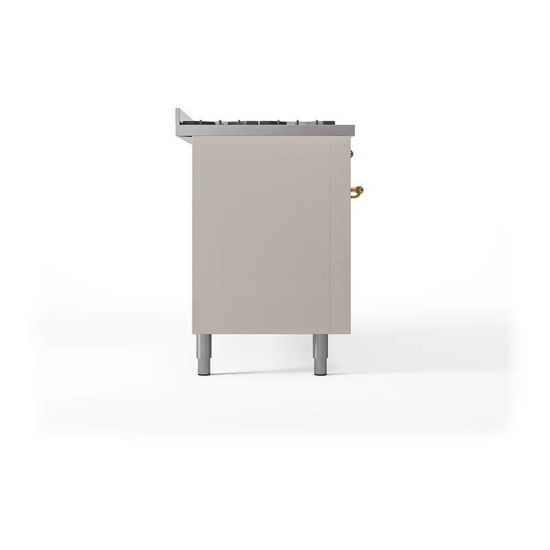 ILVE Nostalgie II Noblesse 60" Dual Fuel Freestanding Range in Antique White with Brass Trim, UN60FQNMPAWGLP