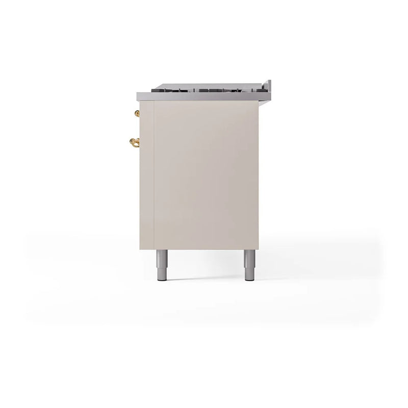 ILVE Nostalgie II Noblesse 60" Dual Fuel Freestanding Range in Antique White with Brass Trim, UN60FQNMPAWG