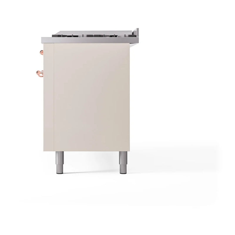 ILVE Nostalgie II Noblesse 60" Dual Fuel Freestanding Range in Antique White with Copper Trim, UN60FQNMPAWPLP