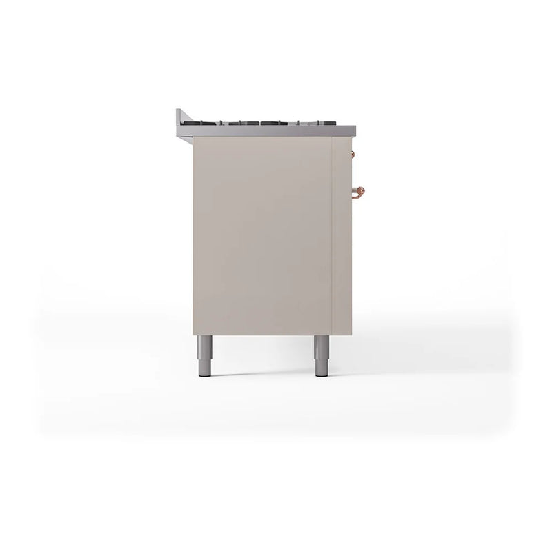 ILVE Nostalgie II Noblesse 60" Dual Fuel Freestanding Range in Antique White with Copper Trim, UN60FQNMPAWP
