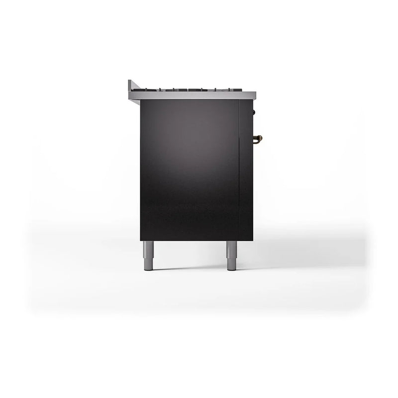 ILVE Nostalgie II Noblesse 60" Dual Fuel Freestanding Range in Glossy Black with Burnished Trim, UN60FQNMPBKBLP