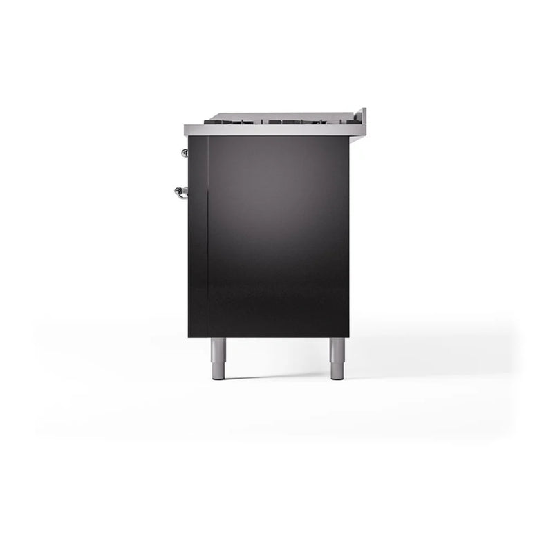 ILVE Nostalgie II Noblesse 60" Dual Fuel Freestanding Range in Glossy Black with Chrome Trim, UN60FQNMPBKCLP