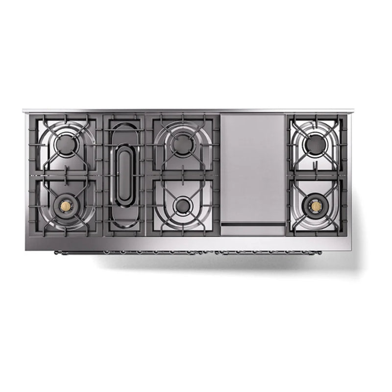 ILVE Nostalgie II Noblesse 60" Dual Fuel Freestanding Range in Glossy Black with Chrome Trim, UN60FQNMPBKC