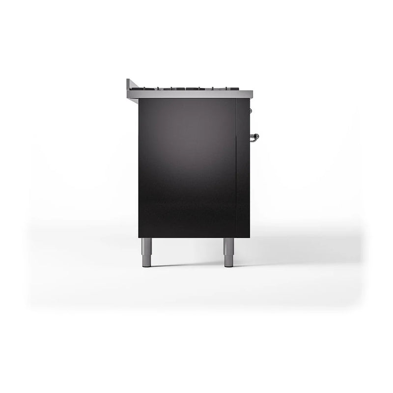 ILVE Nostalgie II Noblesse 60" Dual Fuel Freestanding Range in Glossy Black with Chrome Trim, UN60FQNMPBKC