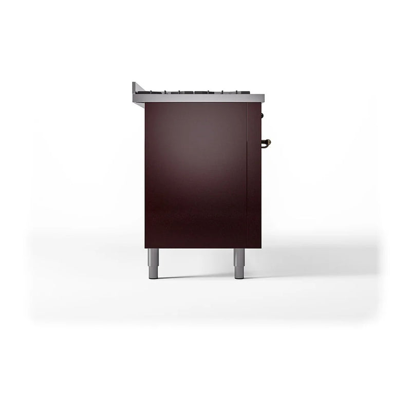 ILVE Nostalgie II Noblesse 60" Dual Fuel Freestanding Range in Burgundy with Burnished Trim, UN60FQNMPBUB