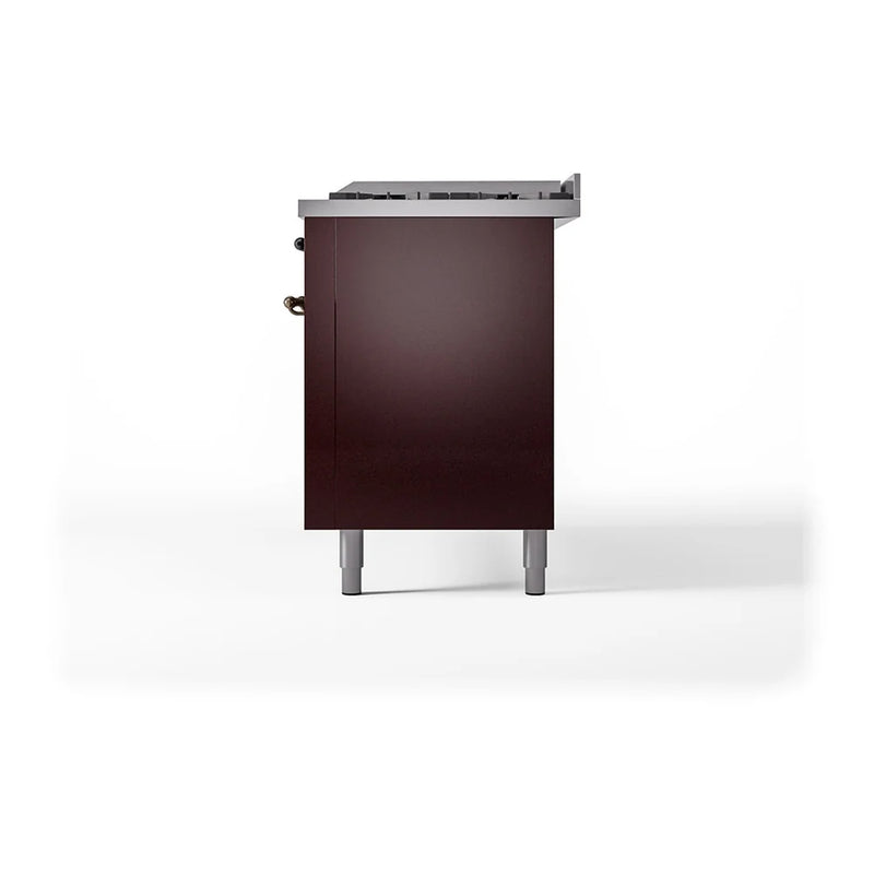 ILVE Nostalgie II Noblesse 60" Dual Fuel Freestanding Range in Burgundy with Burnished Trim, UN60FQNMPBUB