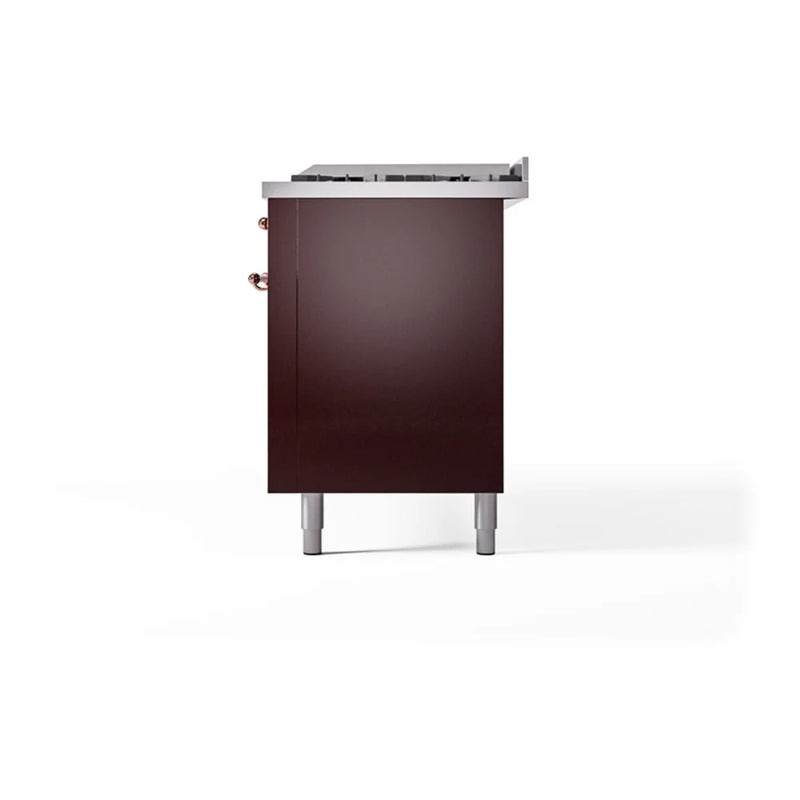 ILVE Nostalgie II Noblesse 60" Dual Fuel Freestanding Range in Burgundy with Copper Trim, UN60FQNMPBUPLP